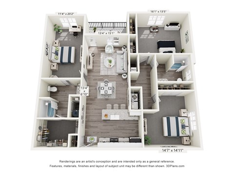 Floor plan for 3 beds, 2 baths, 1650 sqft
